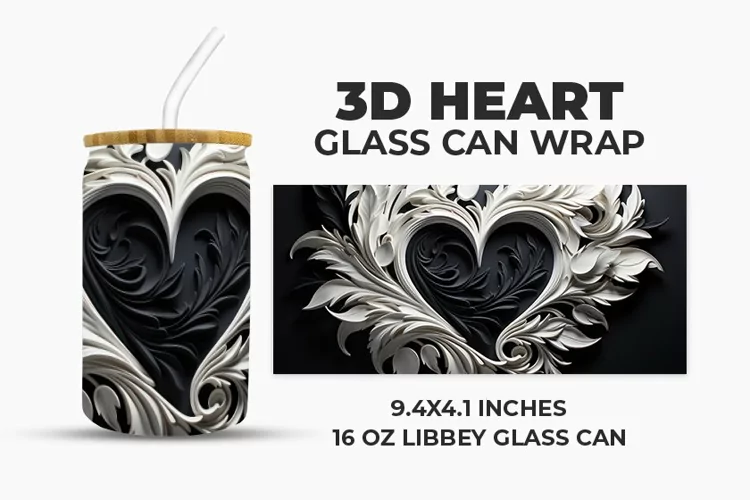 3D Heart Glass Can Wrap