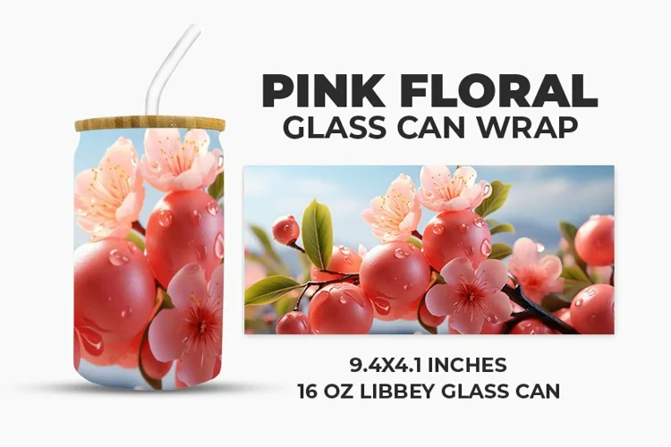 Pink Floral Glass Can Wrap