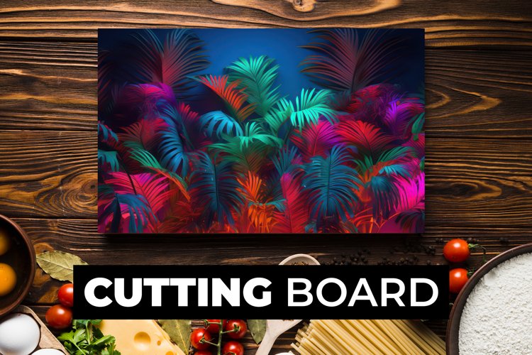 Neon Leaves Cutting Board sublimation example image 1