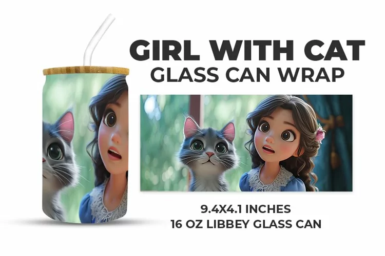 Girl With Cat Glass Can Wrap