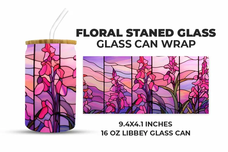 Floral Stained Glass Glass Can Wrap