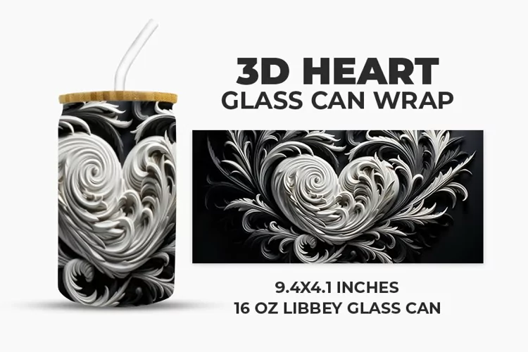3D Heart Glass Can Wrap