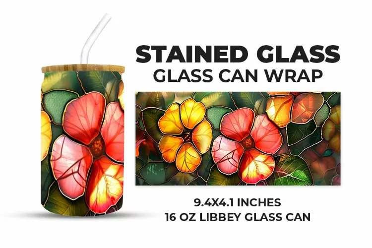 Floral Stained Glass Glass Can Wrap