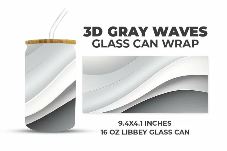 3D Gray Waves Glass Can Wrap