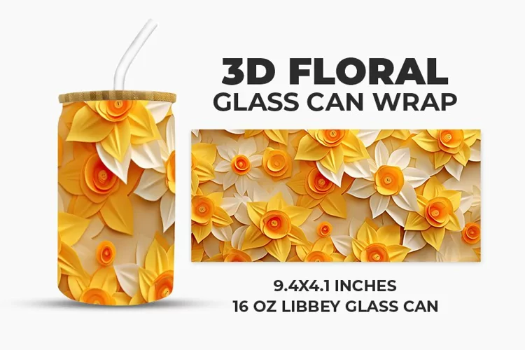 3D Floral Glass Can Wrap