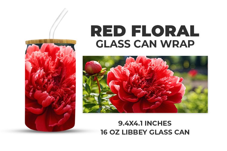 Red Floral Glass Can Wrap example image 1