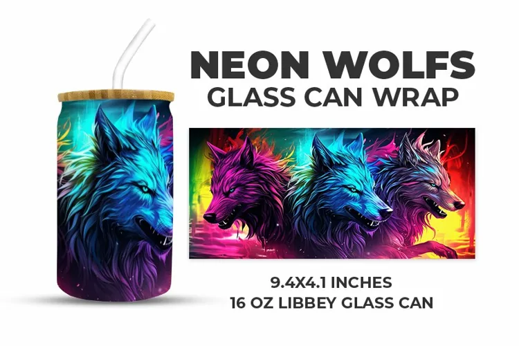 Neon Wolfs Glass Can Wrap