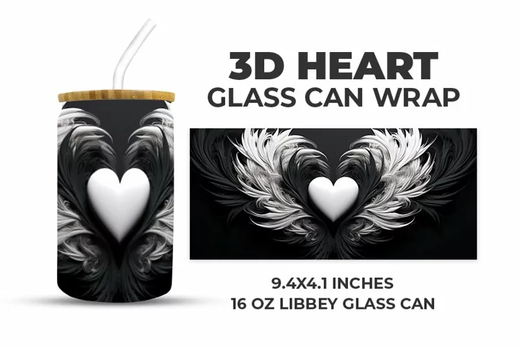 3D Heart Glass Can Wrap