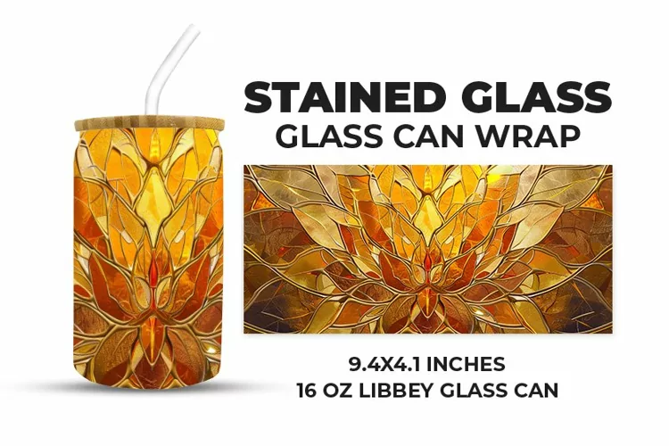Gold Floral Stained Glass Glass Can Wrap