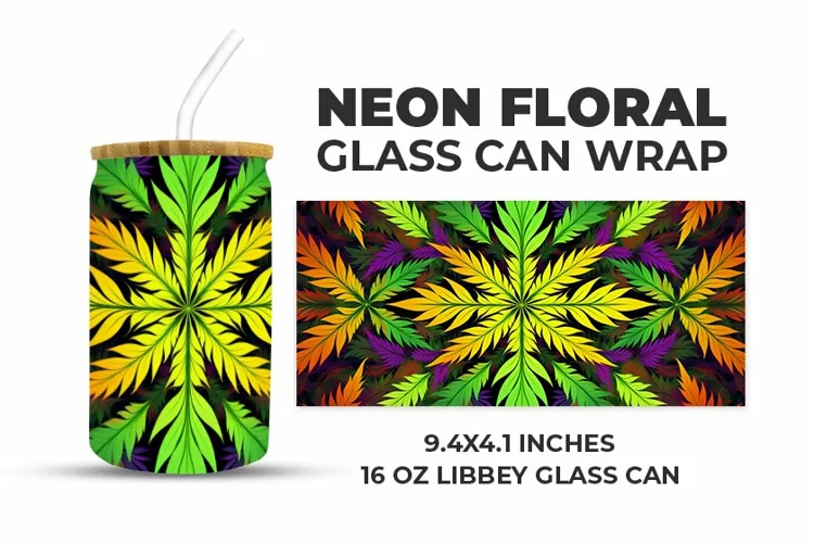 Neon Floral Glass Can Wrap