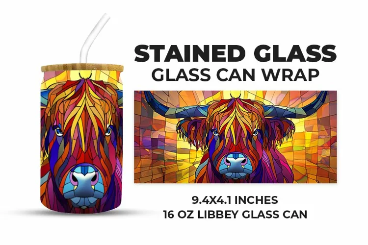 Cow Stained Glass Glass Can Wrap
