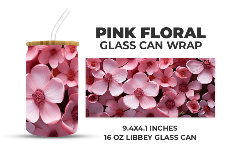 Pink Floral Glass Can Wrap example image 1
