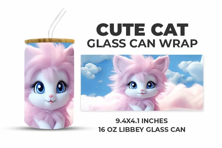 Cute Cat Glass Can Wrap