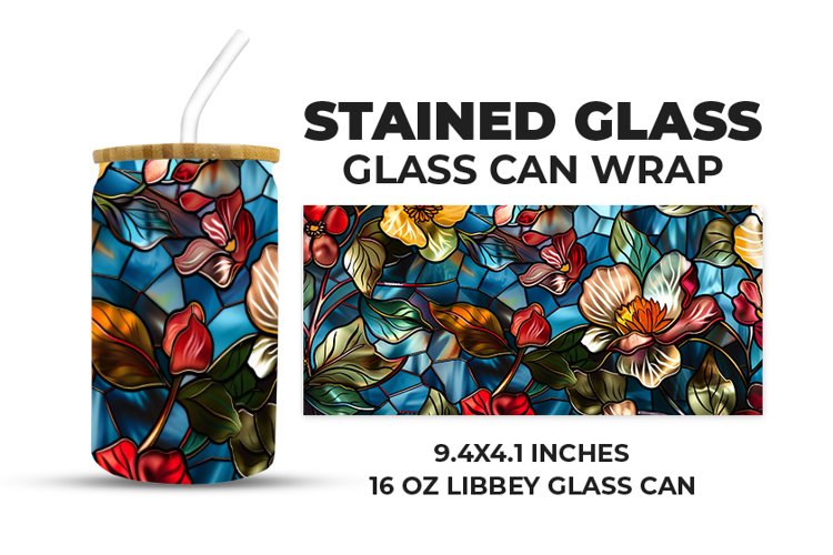 Floral Stained Glass Glass Can Wrap example image 1
