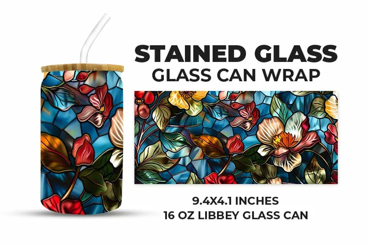 Floral Stained Glass Glass Can Wrap