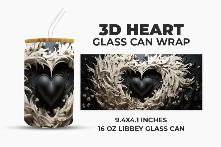 3D Heart Glass Can Wrap