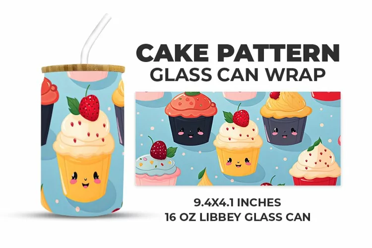 Cake Pattern Glass Can Wrap