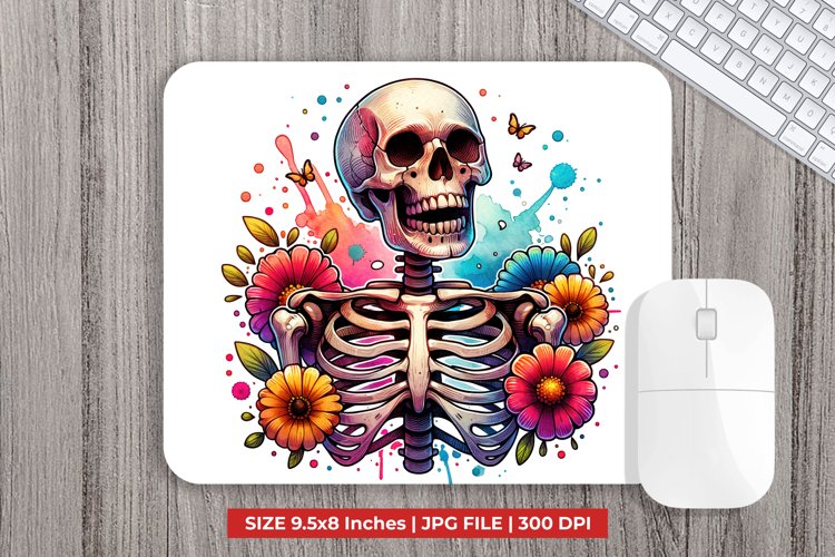 Skull With Flowers Mouse Pad Sublimation example image 1