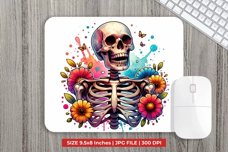 Skull With Flowers Mouse Pad Sublimation