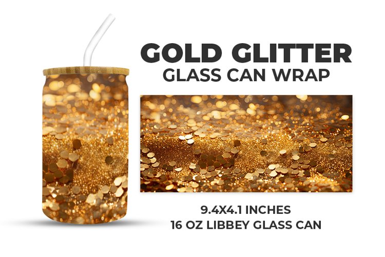 Gold Glitter Glass Can Wrap
