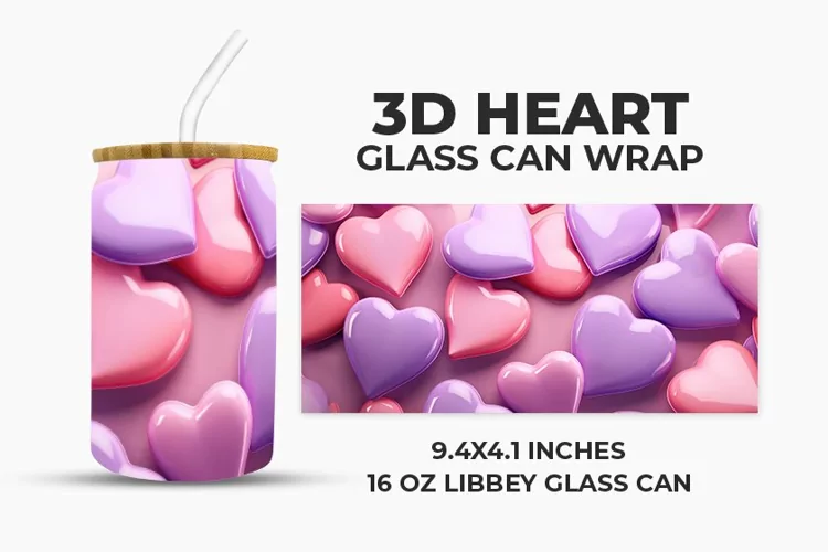 3D Heart Glass Can Wrap