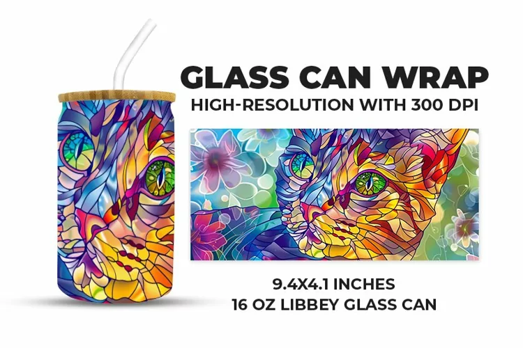 Cat Stained Glass Glass Can Wrap