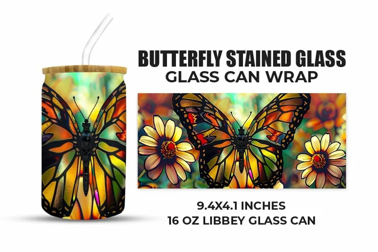 Butterfly Stained Glass Glass Can Wrap