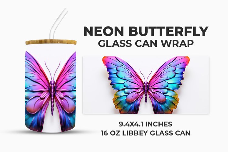 Neon Butterfly Glass Can Wrap