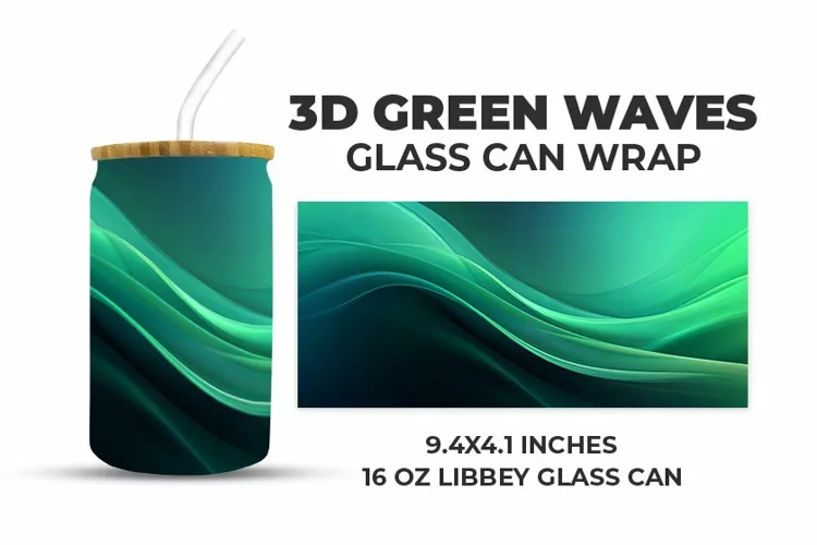 3D Green Waves Glass Can Wrap