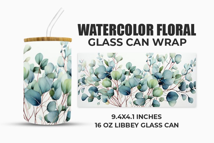 Watercolor Floral Glass Can Wrap
