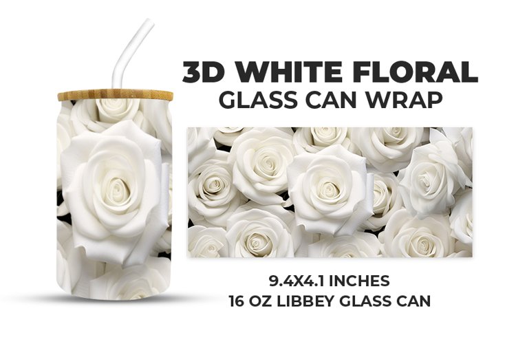3D White Floral Glass Can Wrap