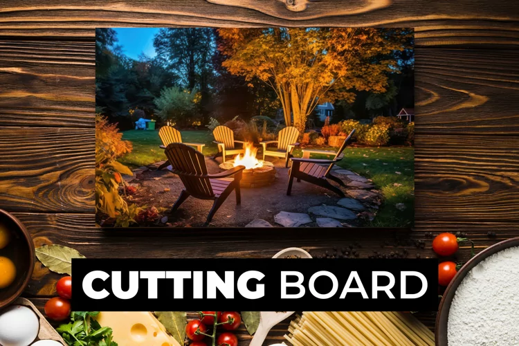 Chairs In Garden With Bonfire Cutting Board sublimation
