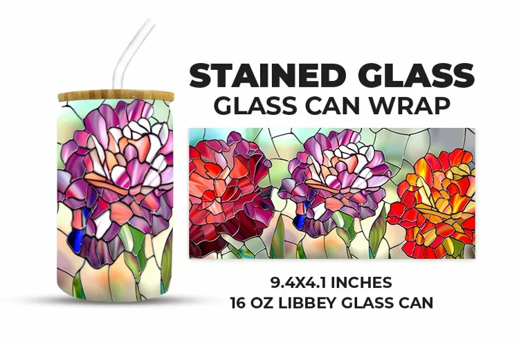 Floral Stained Glass Glass Can Wrap