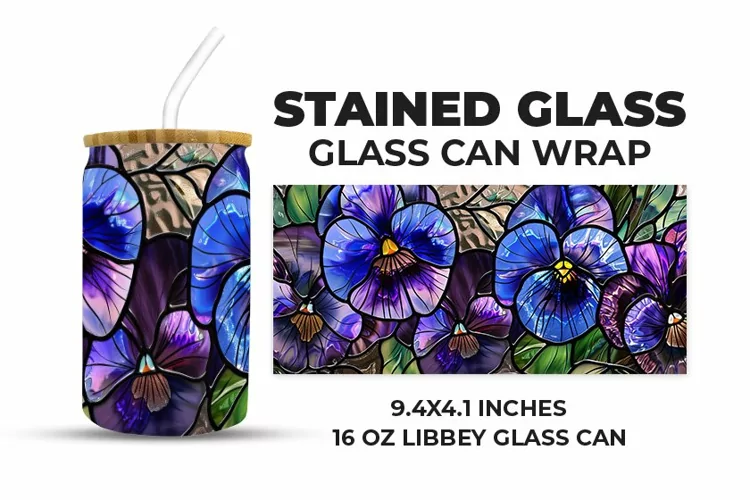 Floral Stained Glass Glass Can Wrap