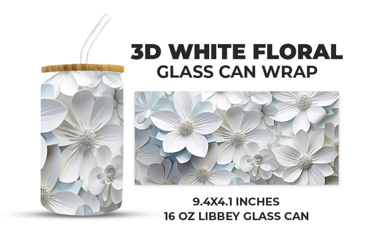 3D White Floral Glass Can Wrap