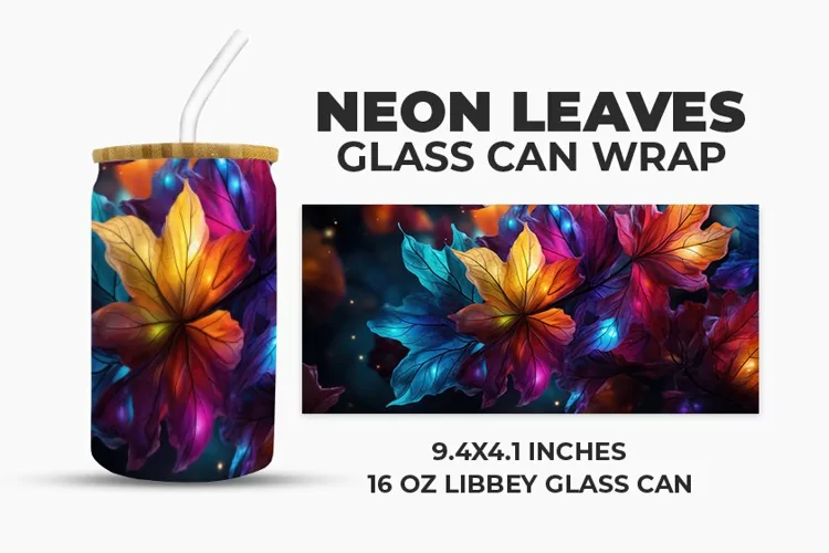 Neon Leaves Glass Can Wrap