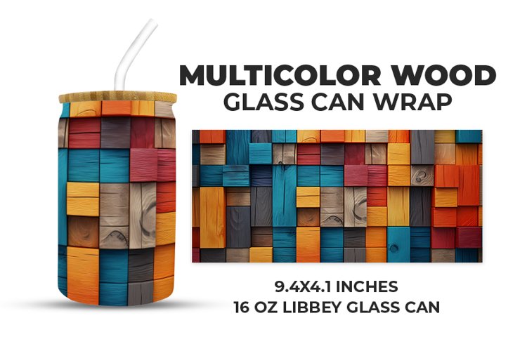 Multicolor Wood Glass Can Wrap
