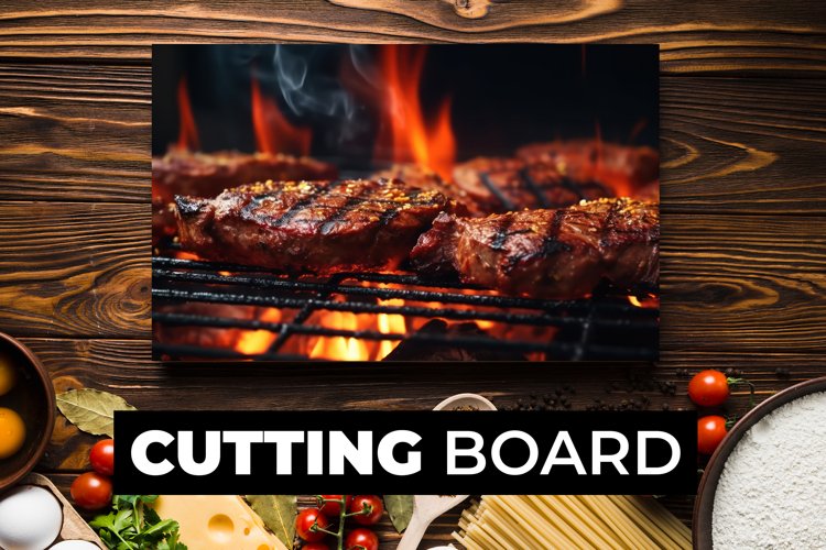 Steak On A Grill Cutting Board sublimation example image 1