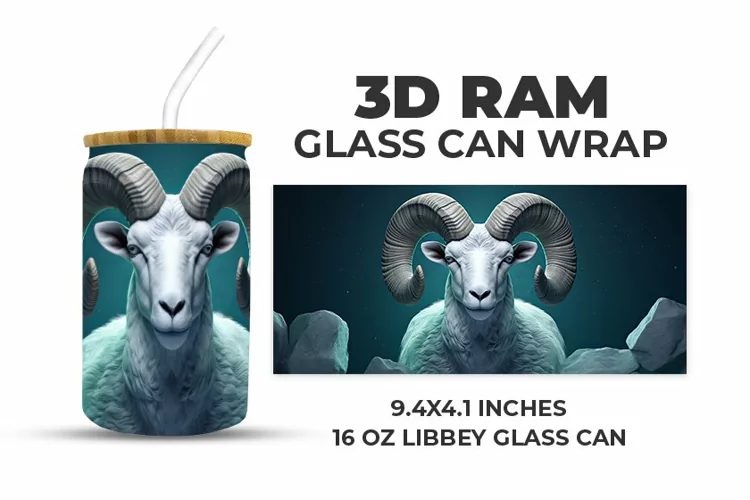 3D Ram Glass Can Wrap