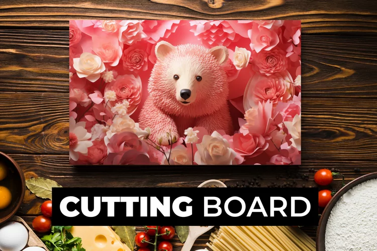 Pink Bear With Flowers Cutting Board sublimation