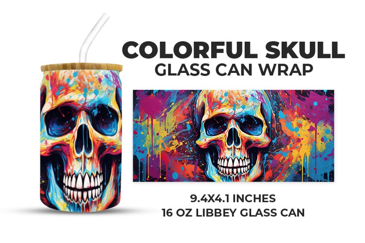 Colorful Skull Glass Can Wrap