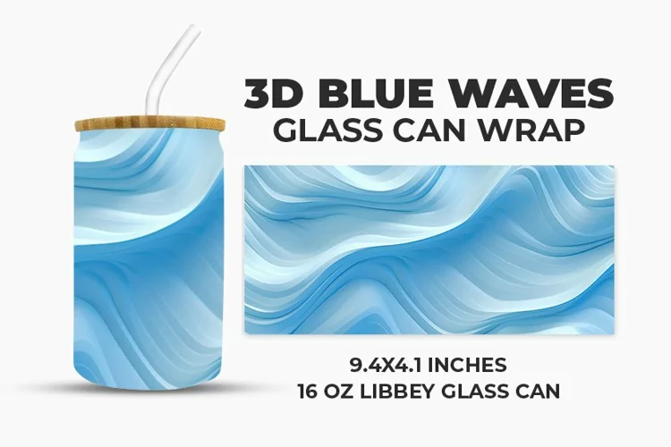 3D Blue Waves Glass Can Wrap