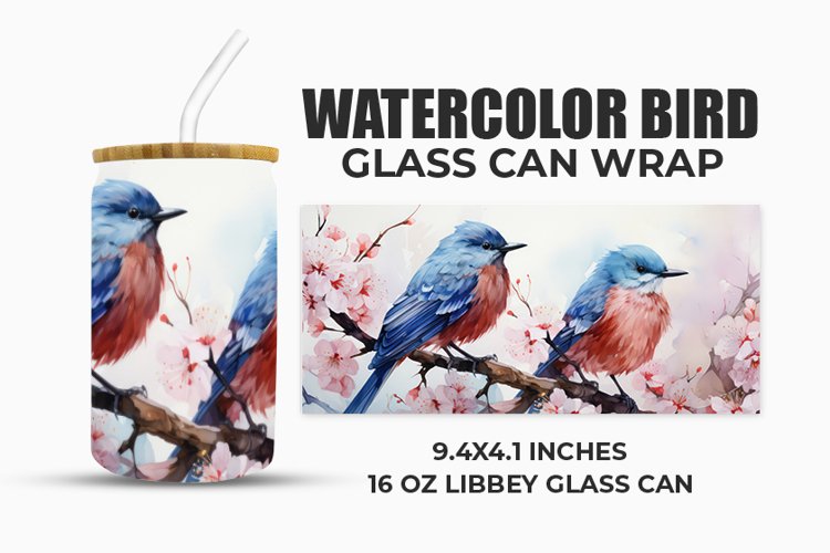 Watercolor Bird Glass Can Wrap example image 1