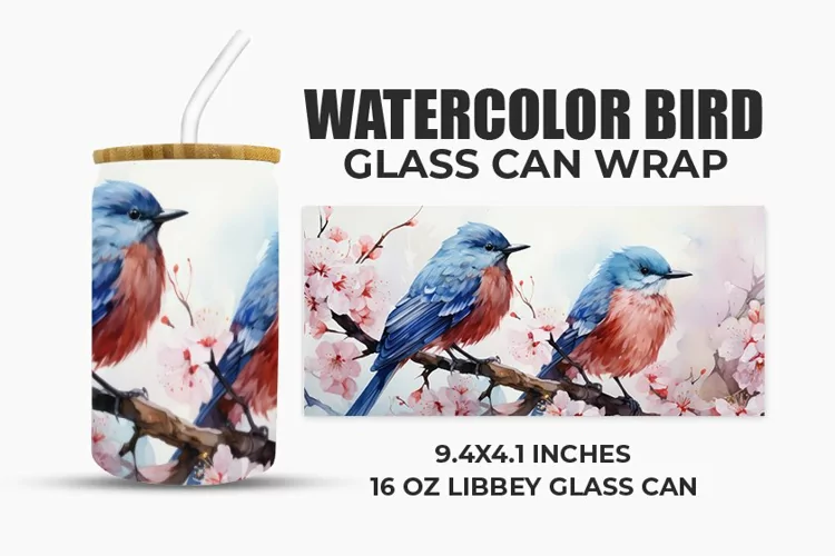 Watercolor Bird Glass Can Wrap