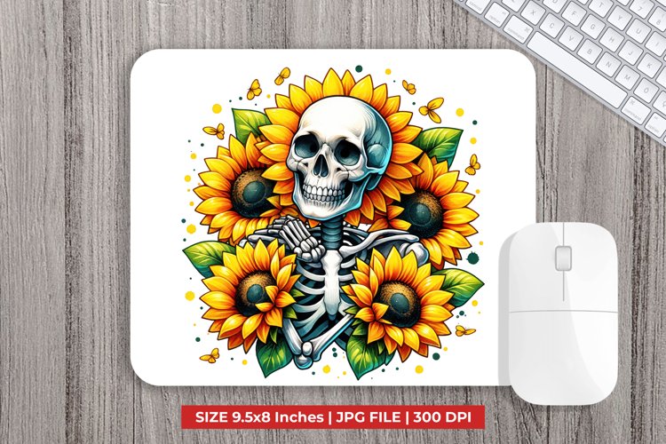 Skull With Sunflowers Mouse Pad Sublimation example image 1