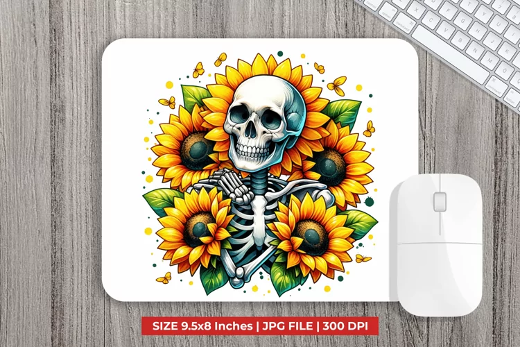 Skull With Sunflowers Mouse Pad Sublimation