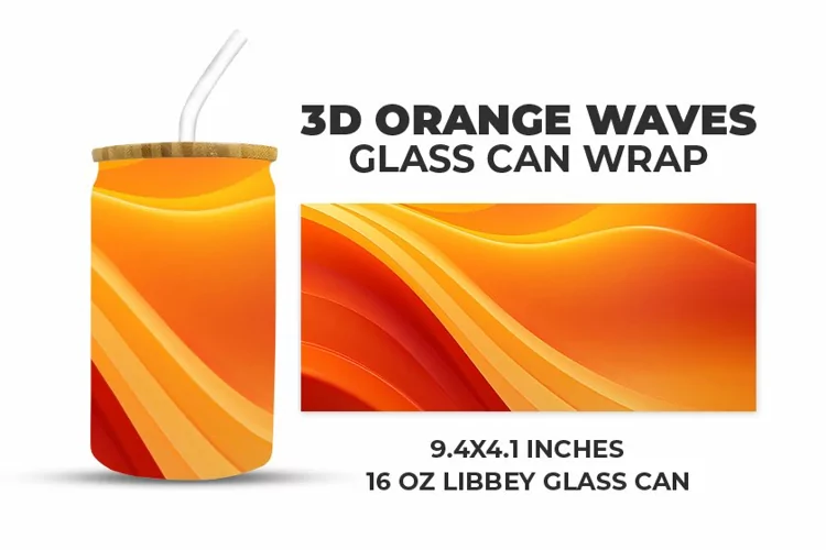 3D Orange Waves Glass Can Wrap