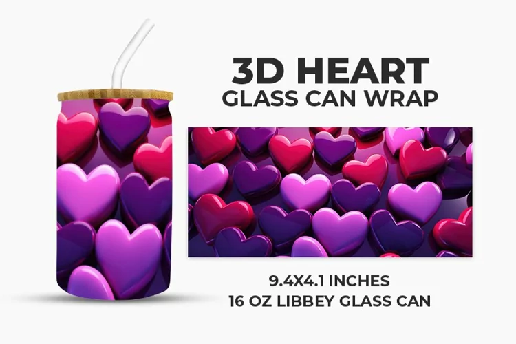 3D Heart Glass Can Wrap