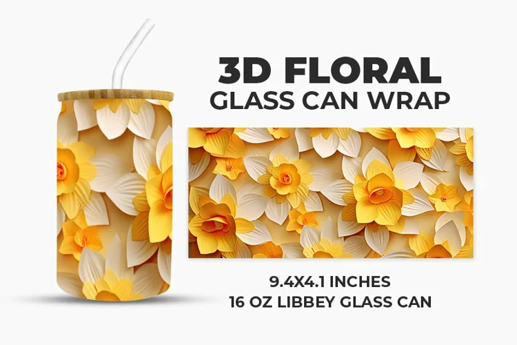 3D Floral Glass Can Wrap