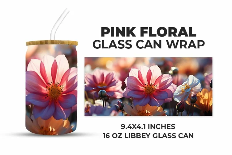 Pink Floral Glass Can Wrap